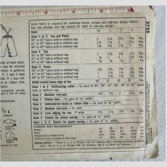 Vtg Simplicity 3725 Toddler Sewing Pattern Pant Top Pajamas Puff Sleeves Sz 1/2 - Picture 2 of 4
